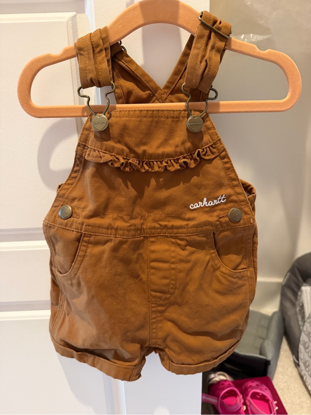 Carhartt baby girl Brown Ruffle Short Overalls